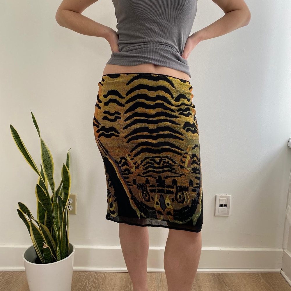 Vivienne Tam Vintage Tiger Rug Print Mesh Pencil Skirt - Picture 1 of 2